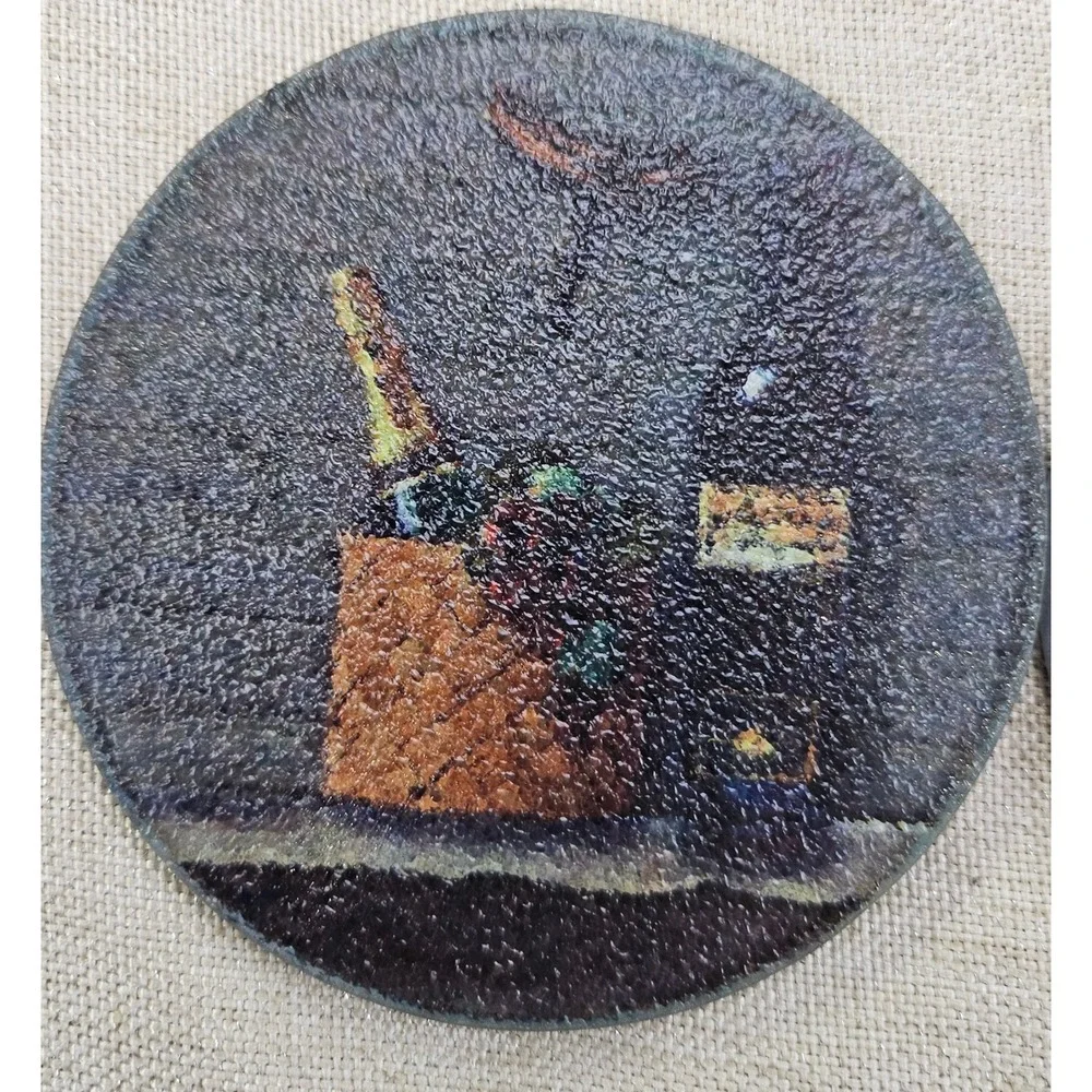 Pomerantz Tuscan Cellars Glass Coaster Set Wine Theme 6pc Round Vintage 6060